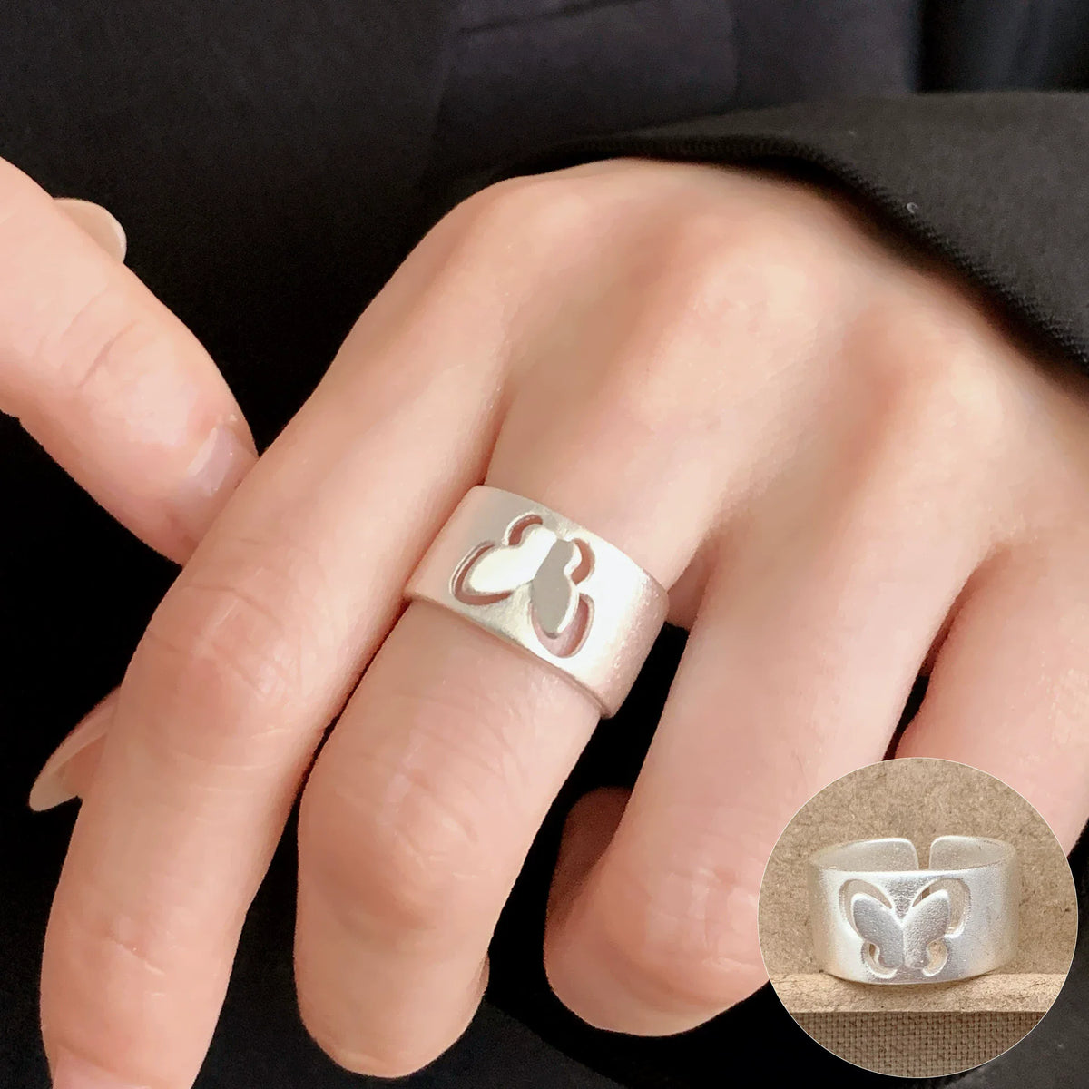 Bague Lotus en Argent Sterling 925 Femme – Texture Rétro & Ajustable | Cadeau Bijou