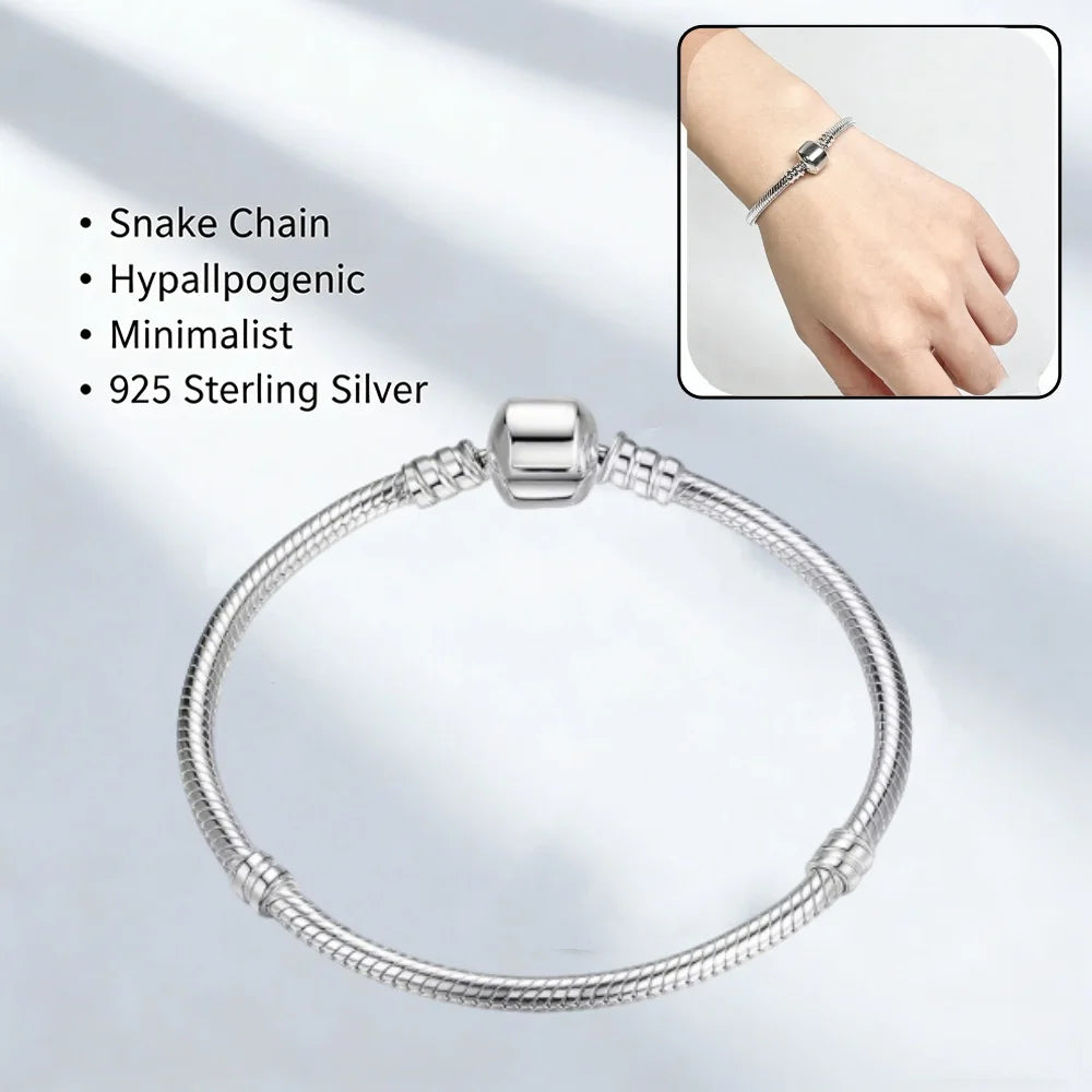 Fmrose Bracelet Charm Fait Main en Argent 925 – Chaîne Serpent Douce, Cadeau Femme