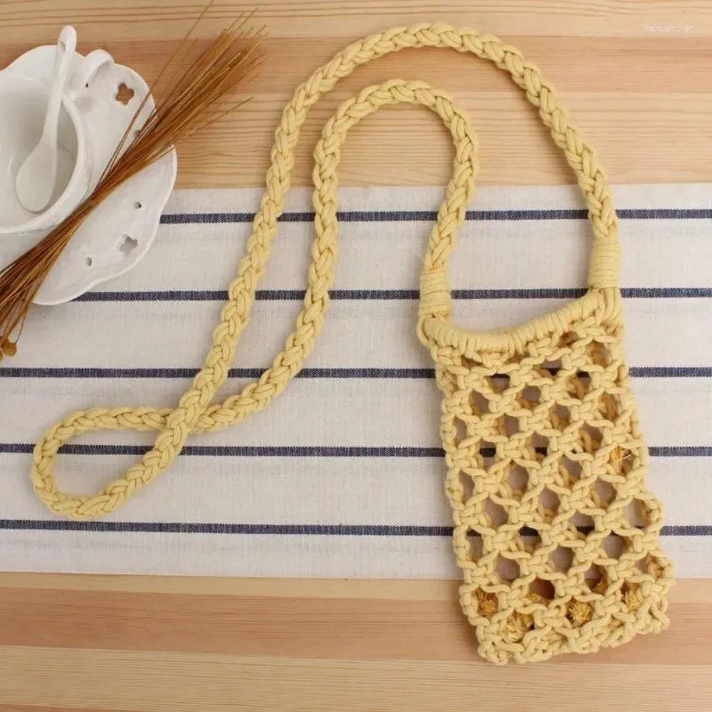 Fashion Portable Crossbody Phone Bag Hollow-out Woven Solid Color Shoulder Bags Crochet Lightweight Phone Purse Gifts