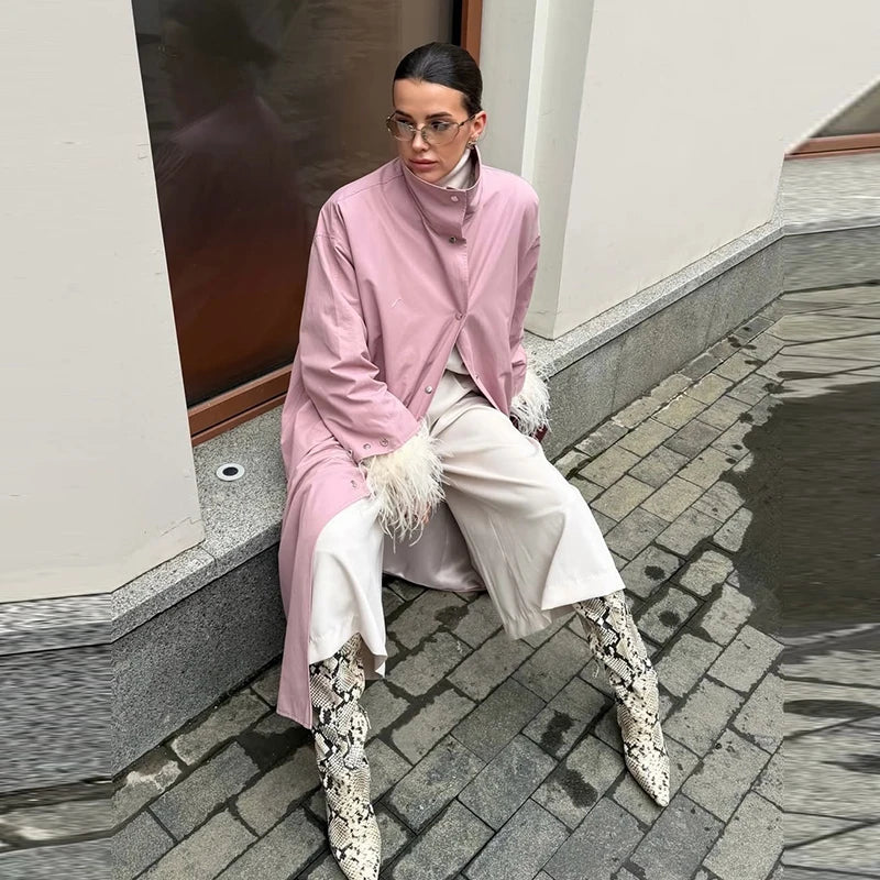Button Front Women's Coat Stand Collar Long Trench Coat Solid Loose Trench Coat Daily Fashion Commuter Wear 2026 Collection