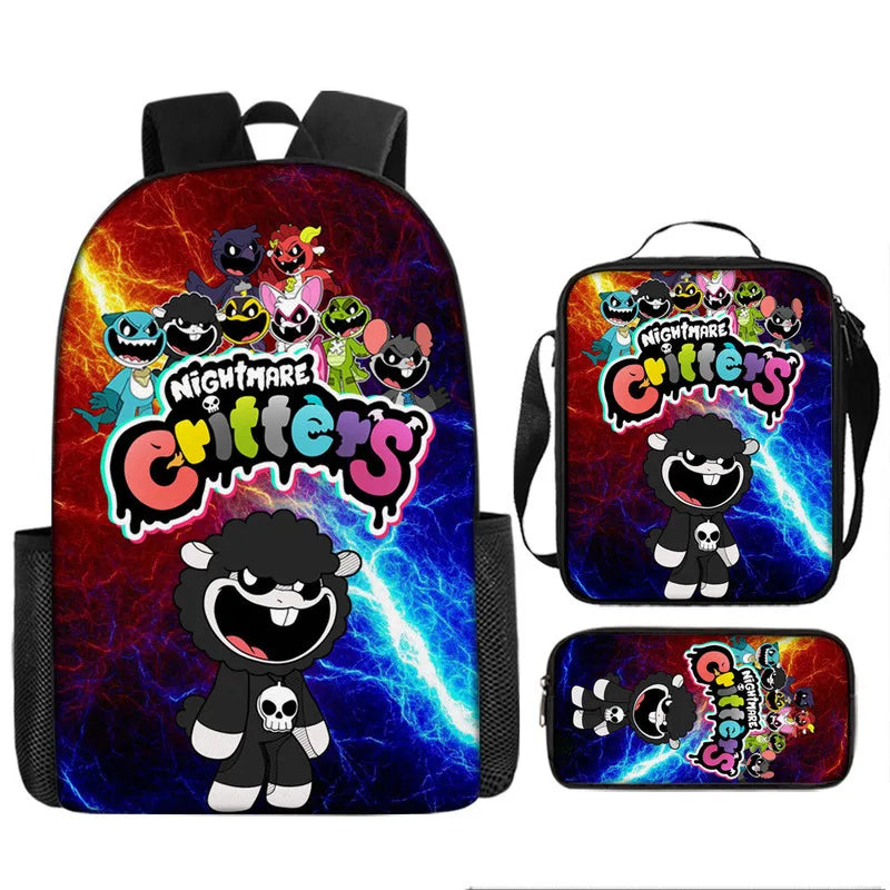 3-piece Set Nightmare Backpack Doey Doughman School Backpack For Students Horror Pianosaurus Bookbag Penbag Yarnaby Shoulderbag