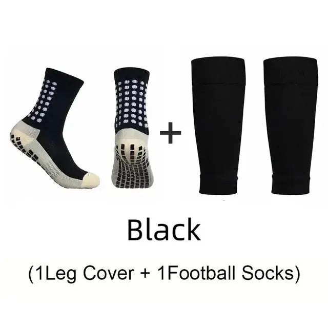 2 Pairs Set Men Grip Soccer Socks and Knee Pads Calf Sleeves Adult Youth Non Slip Leg Shin Guards for Basketball Football Sports