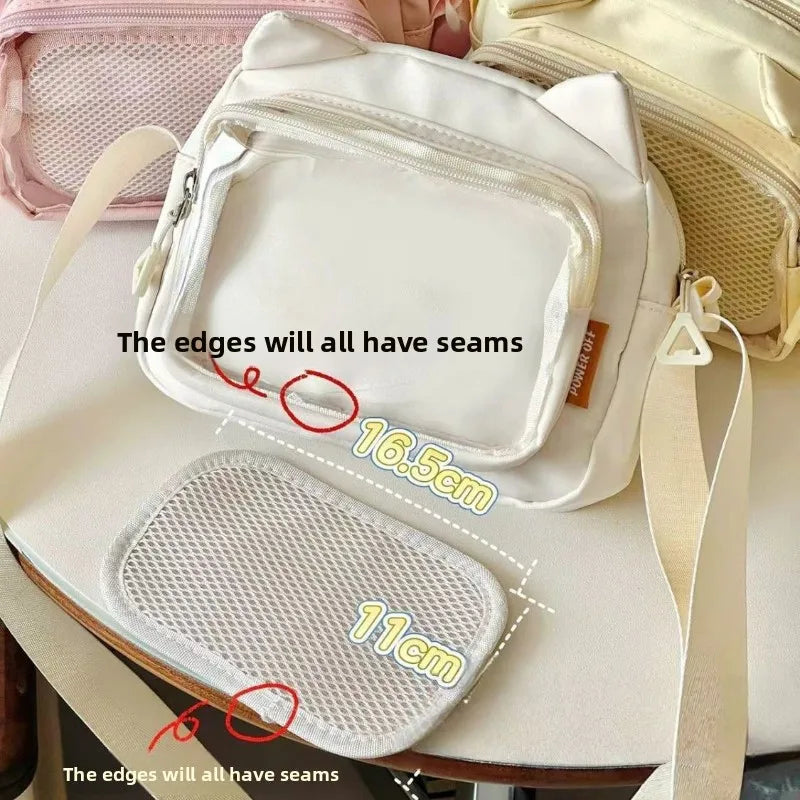 Japanese Pink Harajuku Cute Girls Y2K Transparent Cartoon Ita Bag Doll Versatile Crossbody Bag Casual Mobile Phone Сумка