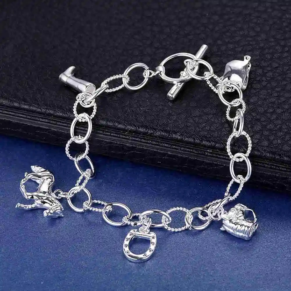 Bracelet Charm en Argent Sterling 925 – Chaîne Perlée Romantique pour Femme