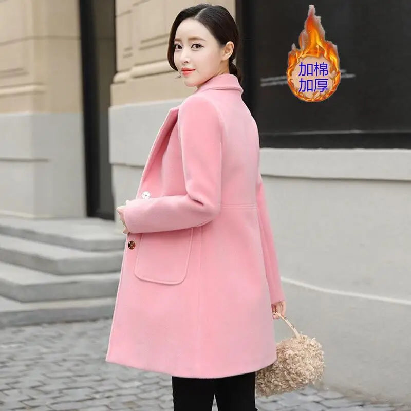 Manteau Long en Laine Femme – Col Tailleur, Coupe Ajustée, Style Automne-Hiver
