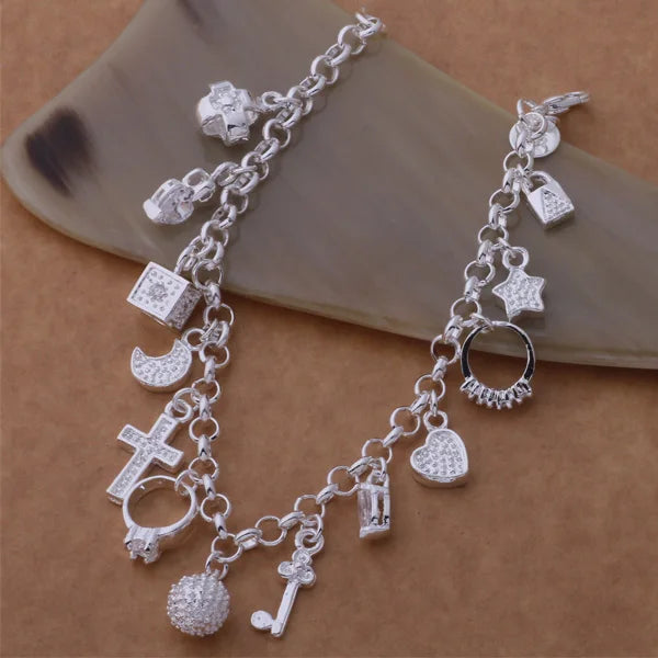 Bracelet Charm en Argent Sterling 925 – Chaîne Perlée Romantique pour Femme