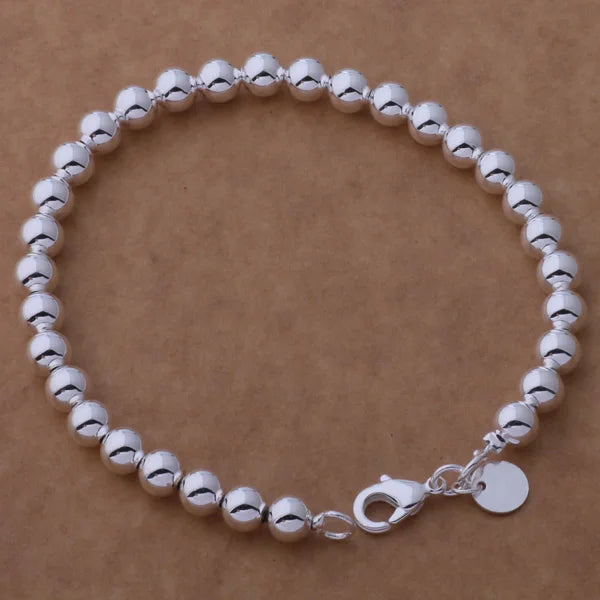 Bracelet Charm en Argent Sterling 925 – Chaîne Perlée Romantique pour Femme