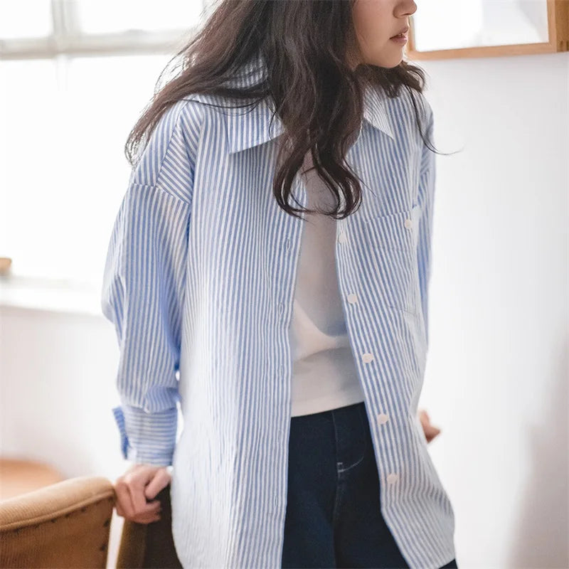 Ensemble Chemise & Short Rayé Bleu Blanc – Tailleur Décontracté Casual Été Femme