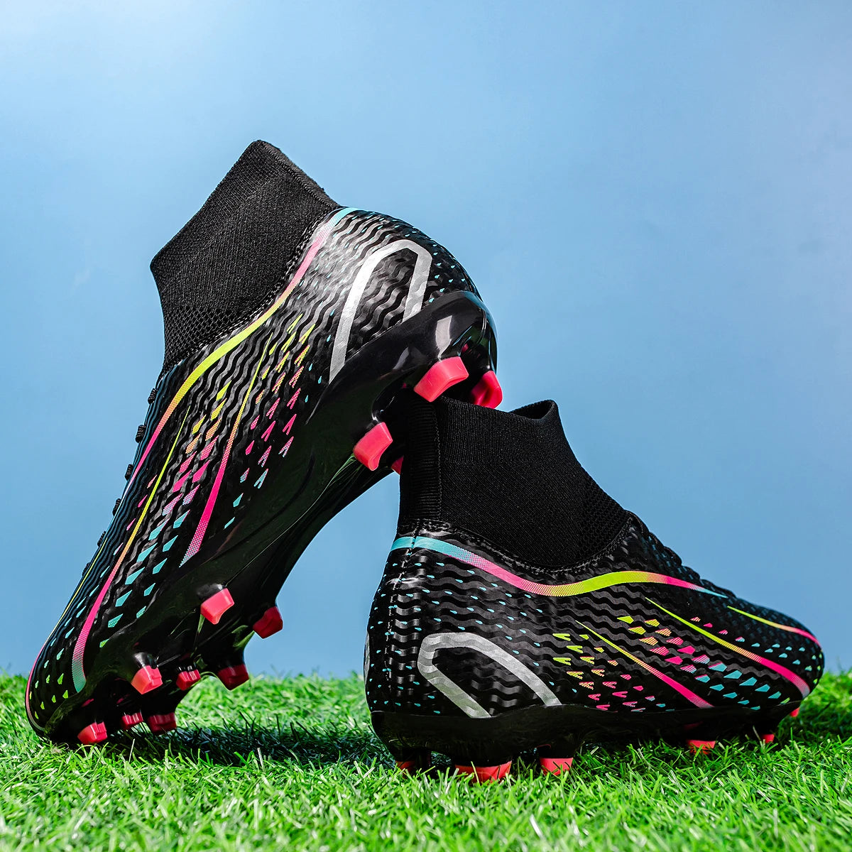 Chaussures de Football Homme AG/FG – Tige PU Souple, Semelle TPU Antichoc, Crampons Longs