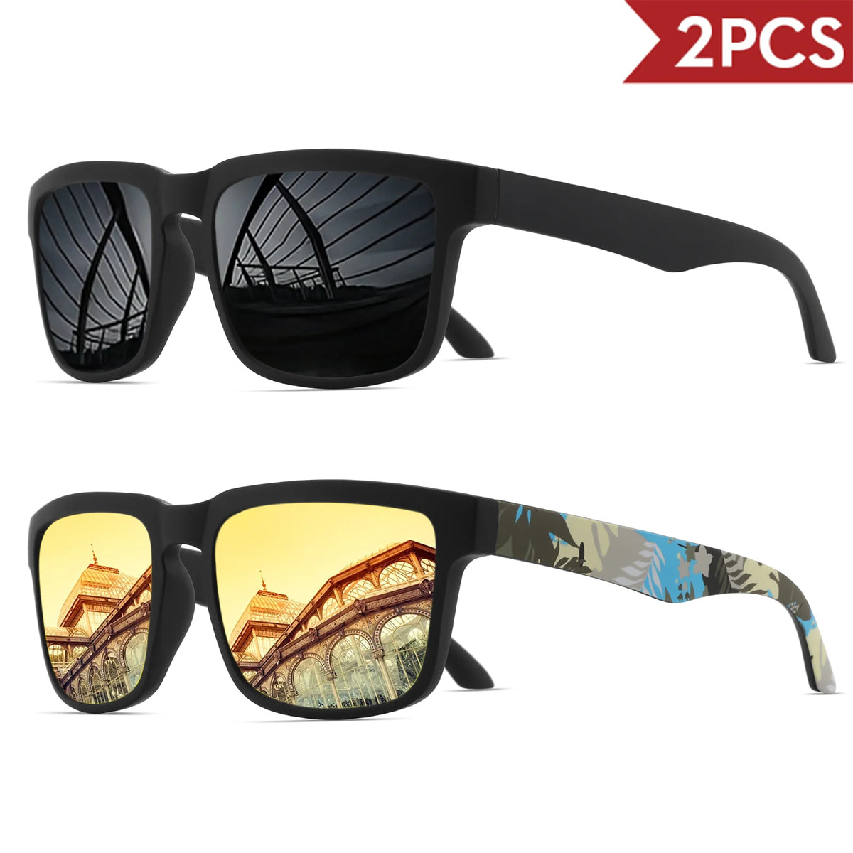 Lot de 2 Lunettes de Soleil Sport Carrées VEGUEROS – UV400 Mixte
