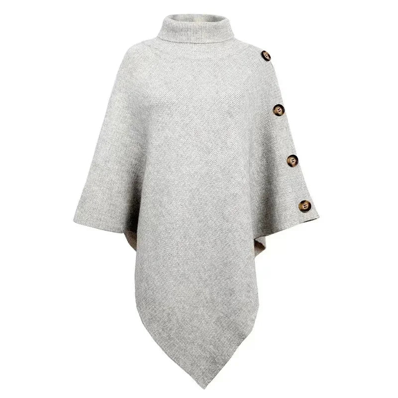 2025 Autumn Winter Shawl Cloak Sweater Solid Color Turtleneck Oversized Cape Coat Female Ponchos Pullover Knitted Bat Sleeve Top