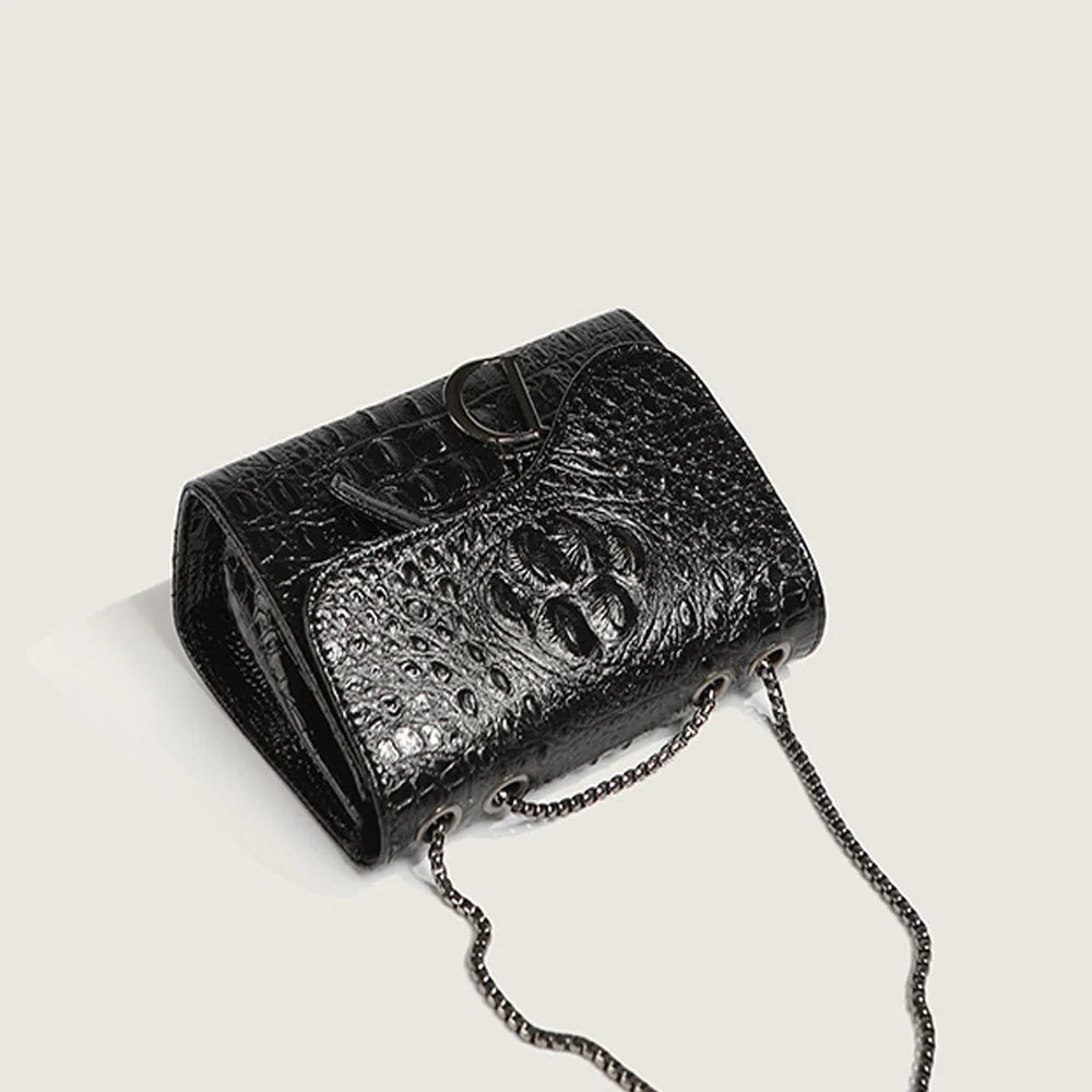 Sac bandoulière femme motif crocodile – Chaîne dorée, style vintage chic