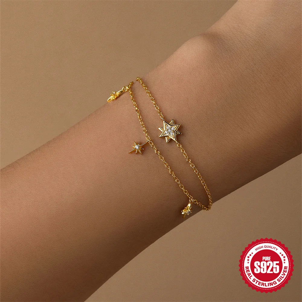 Bracelet Charme Femme en Argent 925 – Zircon Œil de Cheval & Chaîne Anneau | Or & Argent