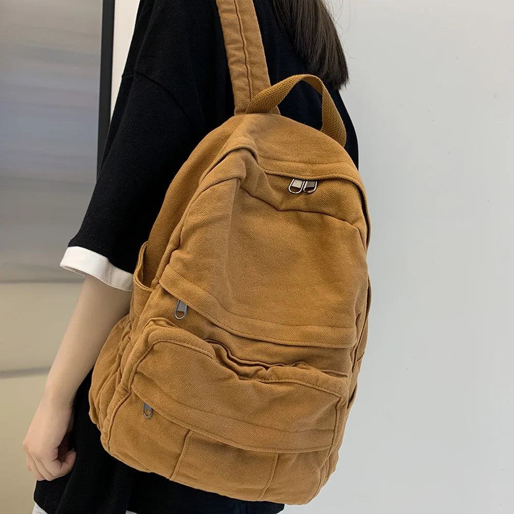 Sac à Dos Femme Canvas Vintage Kawaii – 32x13x34 cm | Laptop | École & Voyage | Noir Vert Violet Kaki