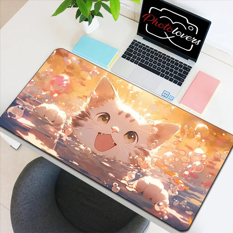 Tapis de Souris XXL Anime – Chat Kawaii, Accessoire Gaming, Bureau & Clavier