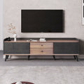 Console TV Bicolore 160x40x58 cm – Noir & Bois | 2 Tiroirs | Portes Coulissantes | Style Scandinave | Salon