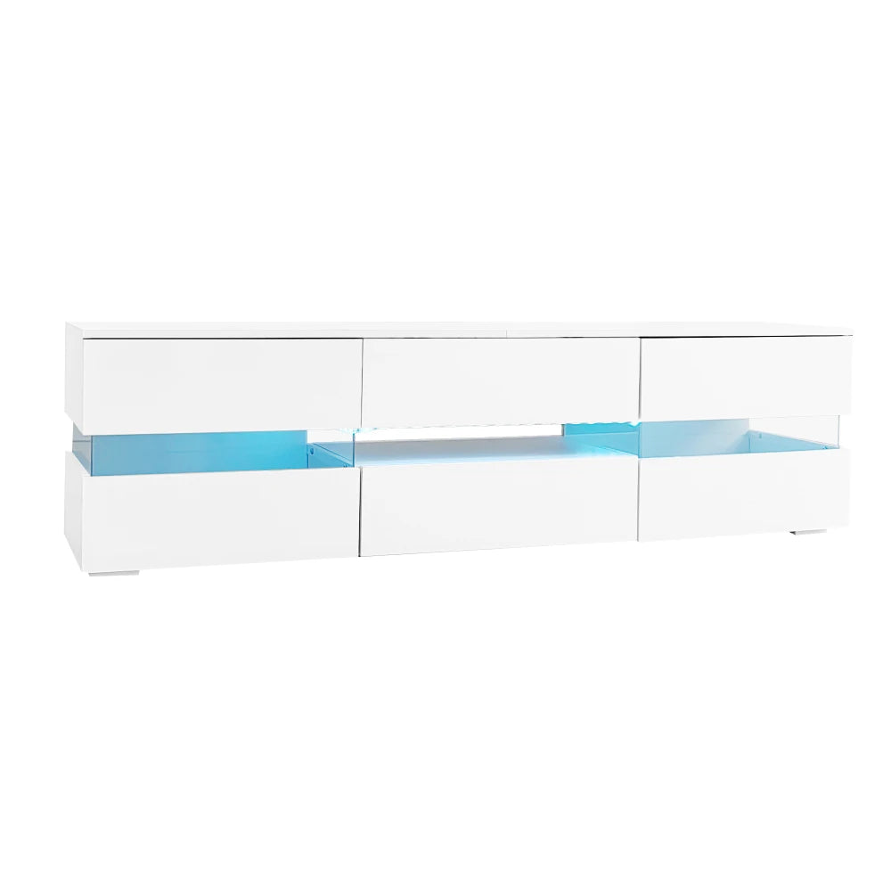 Armoire TV Haute Brillance 160x39x45 cm – LED | 2 Portes Acrylique | 1 Tiroir | TV 70" | Blanc ou Noir