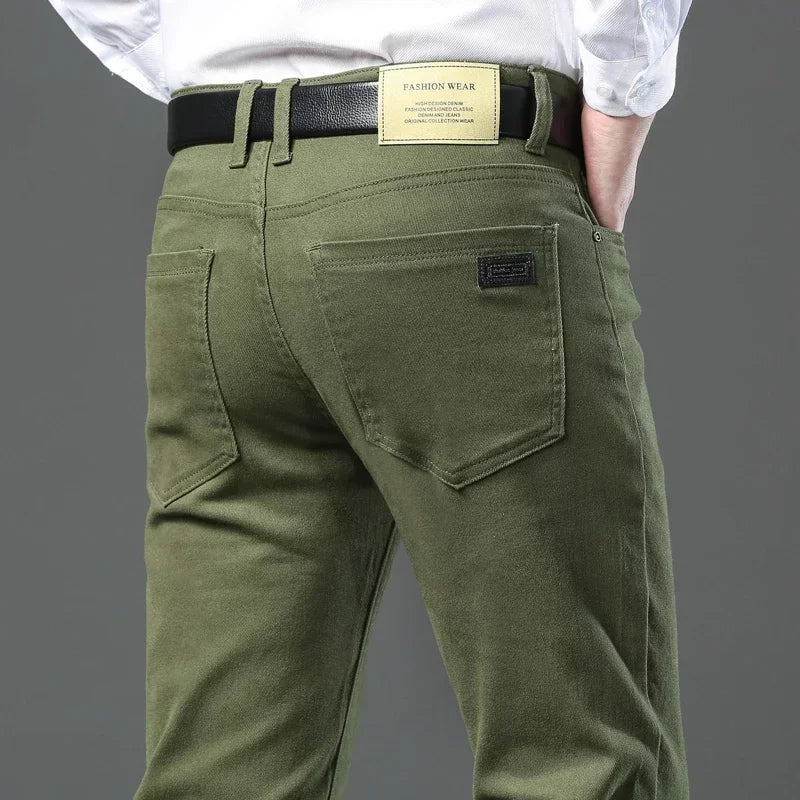 Jean Slim Stretch Homme 96% Coton – Coupe Droite Casual | Noir Café Vert