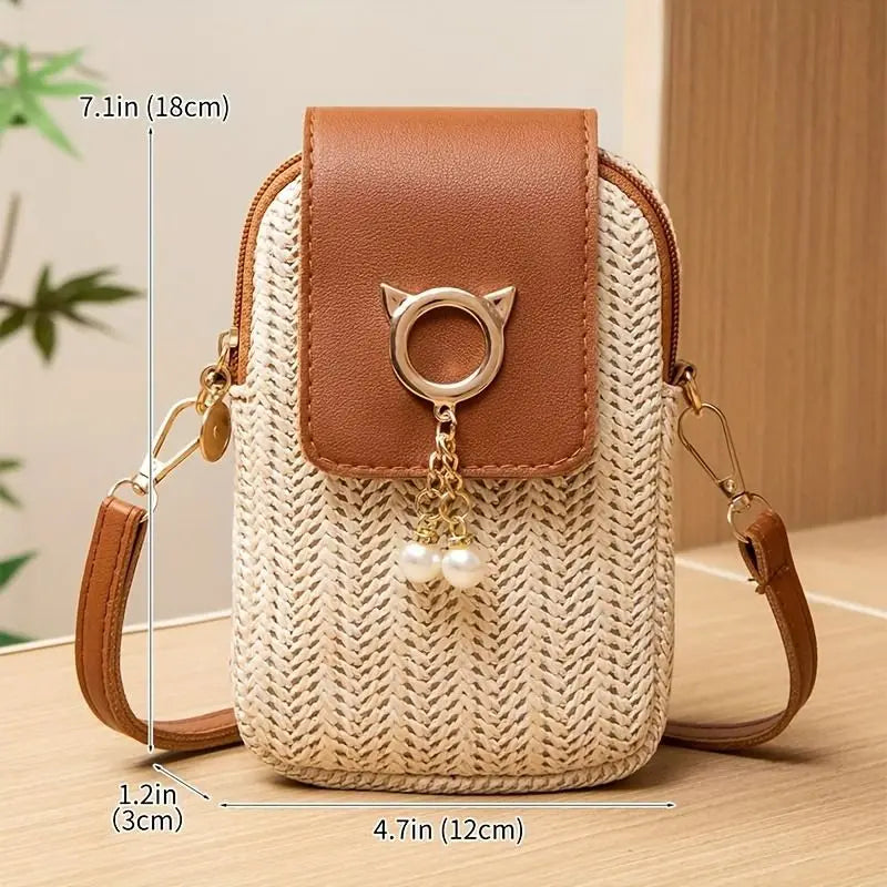 Mini Sac Bandoulière Tressé en Paille – Sac Téléphone Femme Bohème