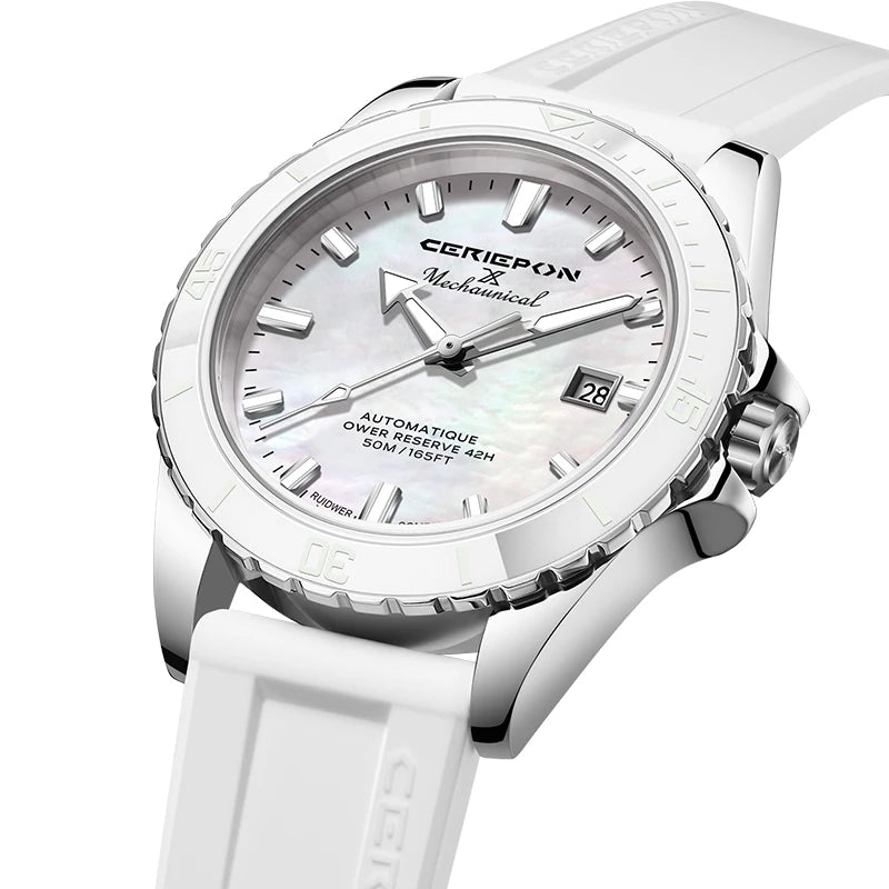 CERIEPON 9089 – Montre Femme Automatique Acier Inoxydable, Cadran Rond, Résistante à l'Eau 5 ATM