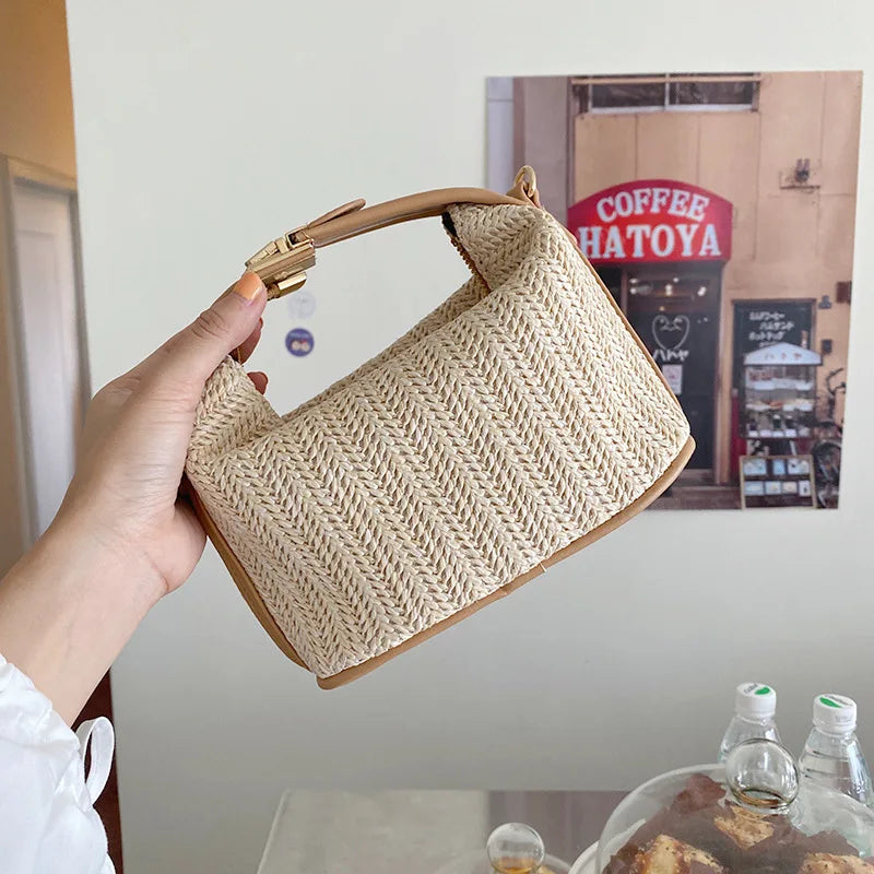 Sac en Paille Bohème – Petit Sac Seau Tressé Style Balnéaire