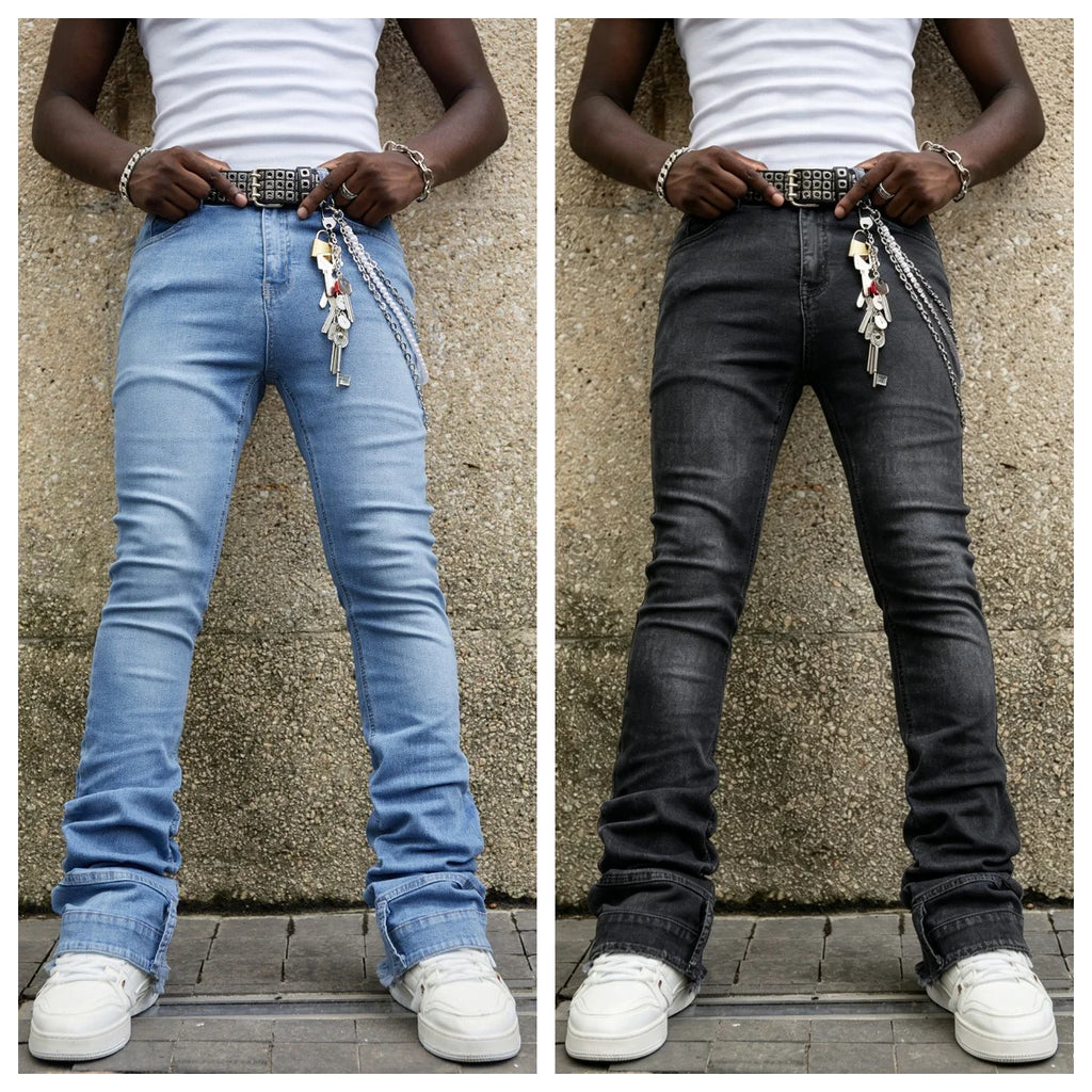 Jean Skinny Stack Homme Y2K Streetwear Américain Denim Élastique 3 Coloris | XS-XL