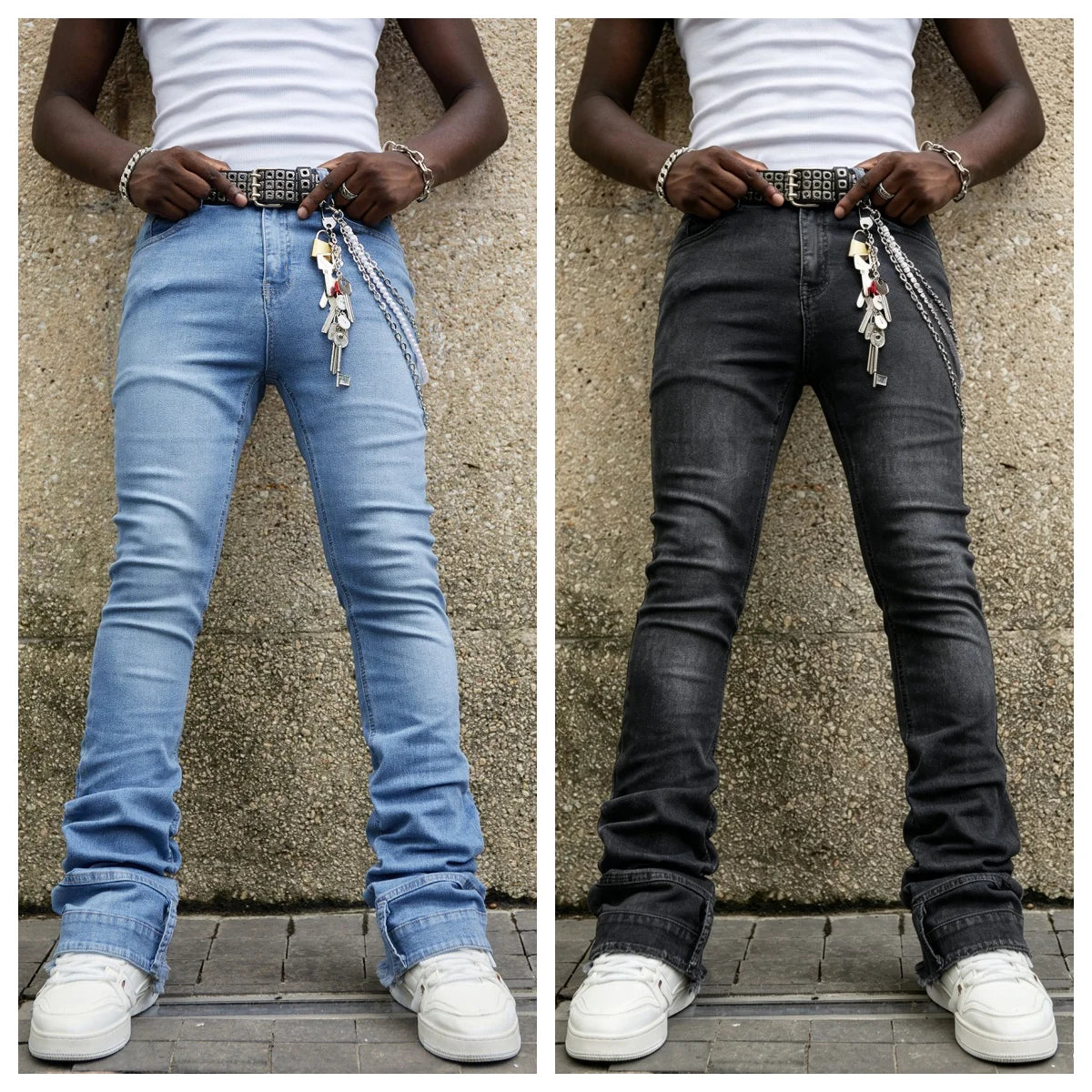 Jean Skinny Stack Homme Y2K Streetwear Américain Denim Élastique 3 Coloris | XS-XL
