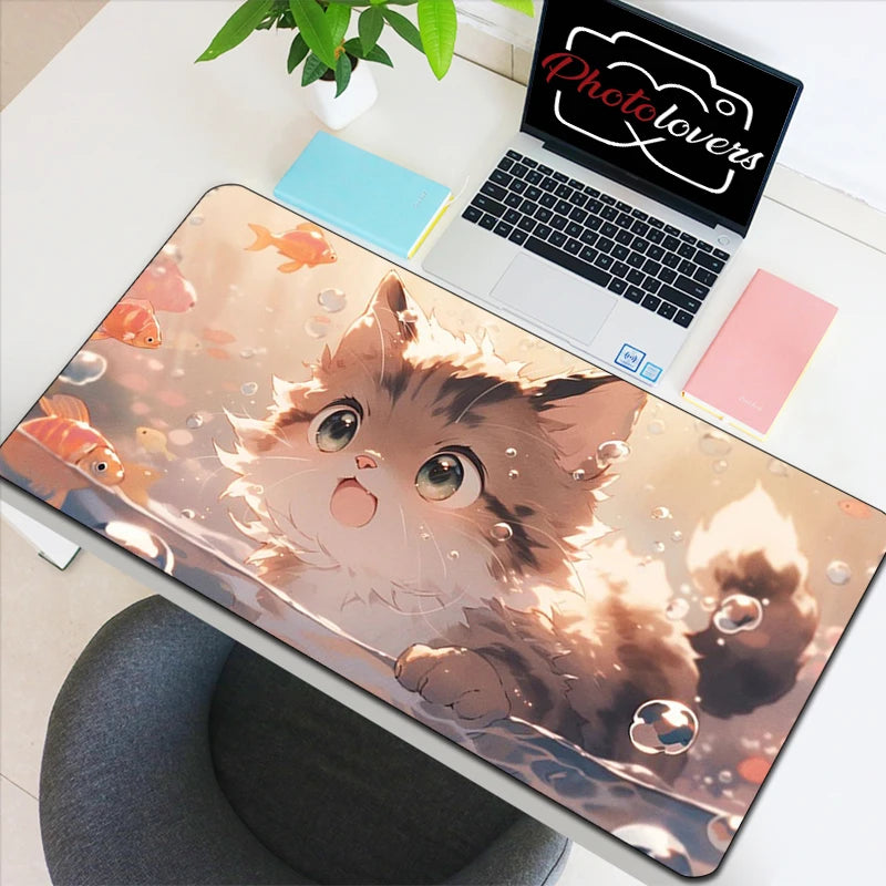Tapis de Souris XXL Anime – Chat Kawaii, Accessoire Gaming, Bureau & Clavier