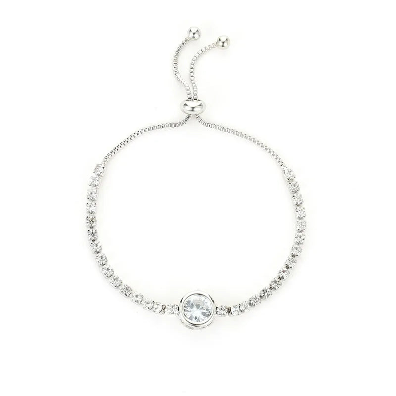 Bracelet Femme Zircon Carré Plaqué Or 18K – Réglable & Strass