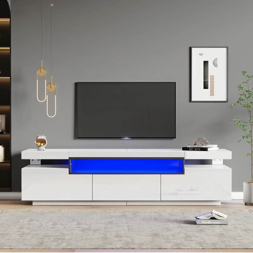 Meuble TV Haute Brillance 160x39x42 cm – Éclairage LED 16 Couleurs | 3 Tiroirs | Pour TV 70"