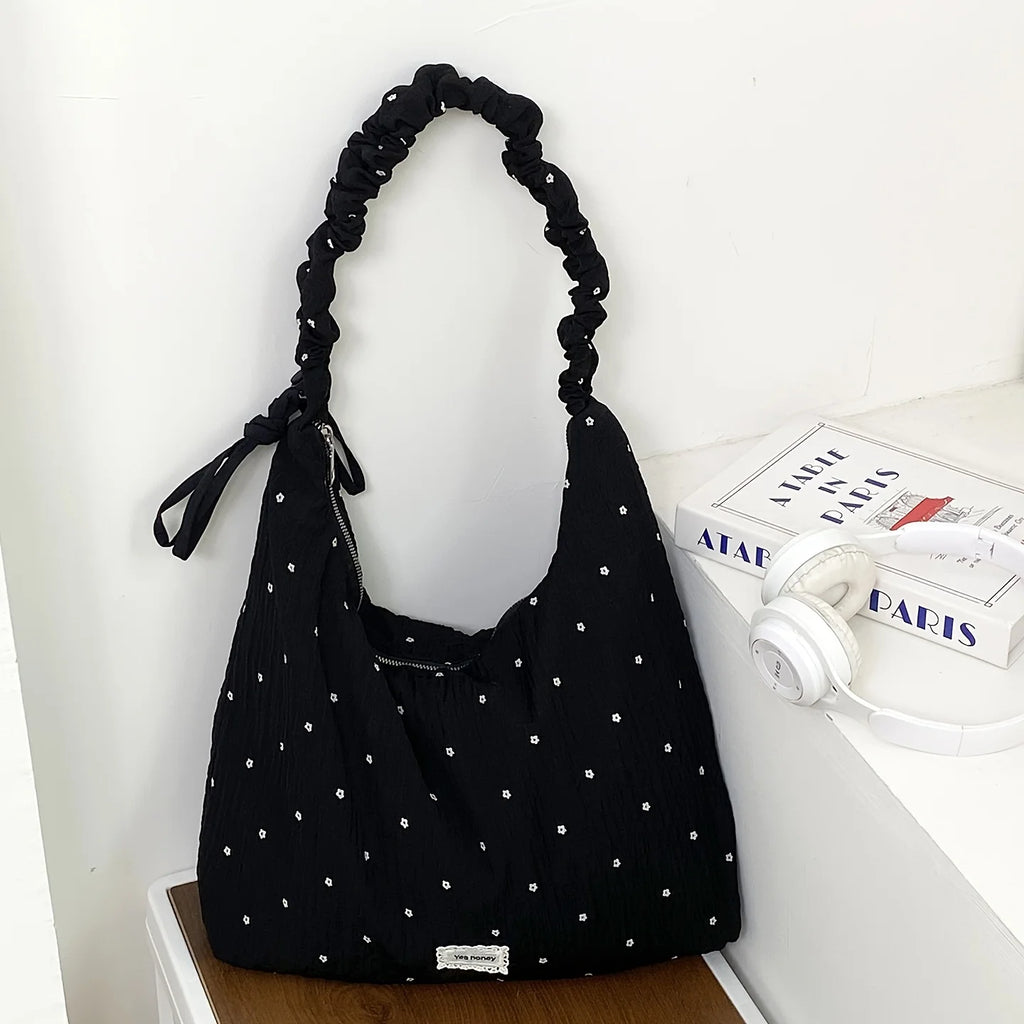 Sac Bandoulière Floral Plissé – Grande Capacité, Style Coréen