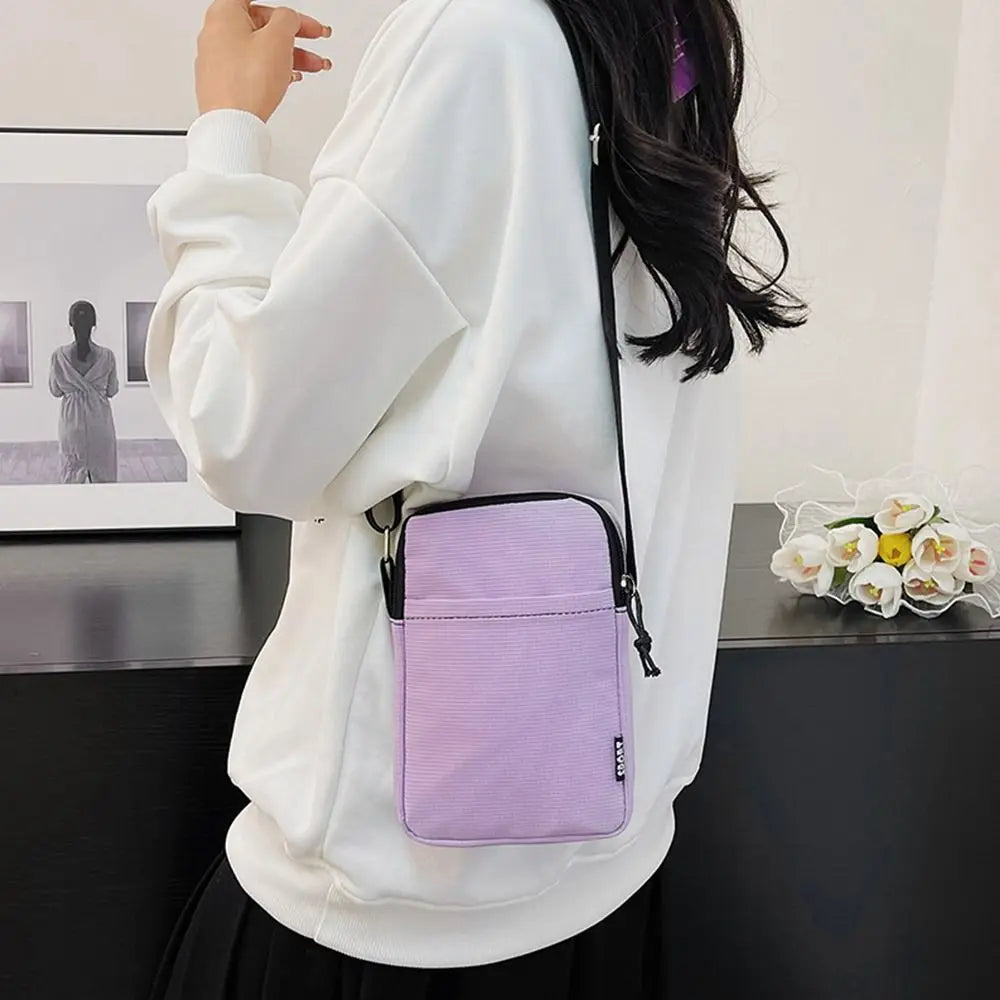 Simple Canvas Zipper Purse Crossbody Bag Handbag Shoulder Bag Phone Bag