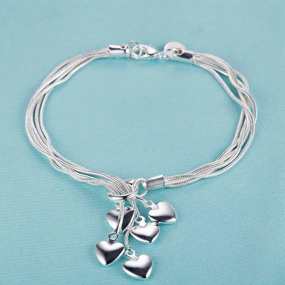 Bracelet Charm en Argent Sterling 925 – Chaîne Perlée Romantique pour Femme