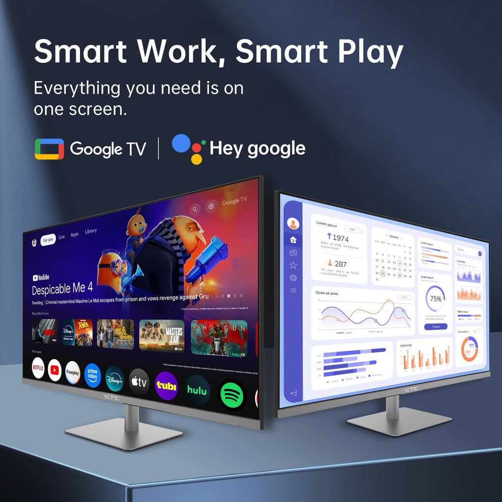 Moniteur KTC 32" 4K UHD Smart – Google System | HDR10 | 3840x2160 | VA 60Hz | Haut-Parleurs | Noir