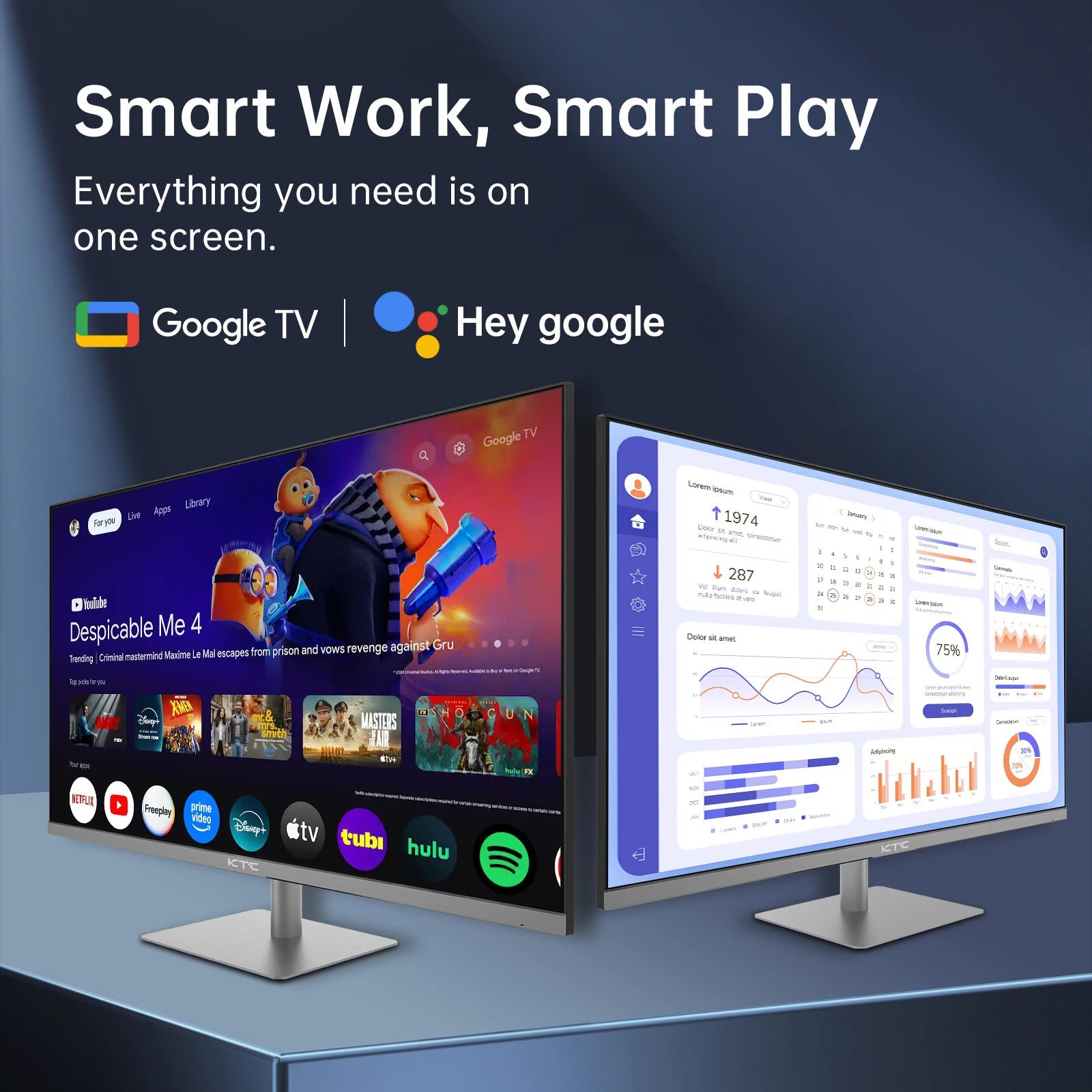 Moniteur KTC 32" 4K UHD Smart – Google System | HDR10 | 3840x2160 | VA 60Hz | Haut-Parleurs | Noir