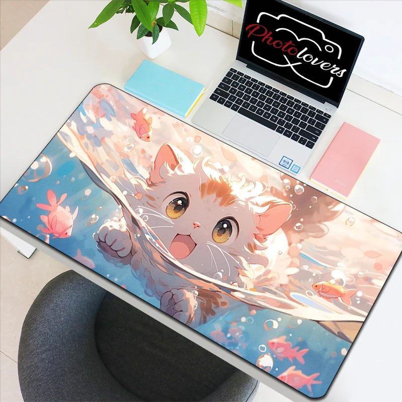 Tapis de Souris XXL Anime – Chat Kawaii, Accessoire Gaming, Bureau & Clavier