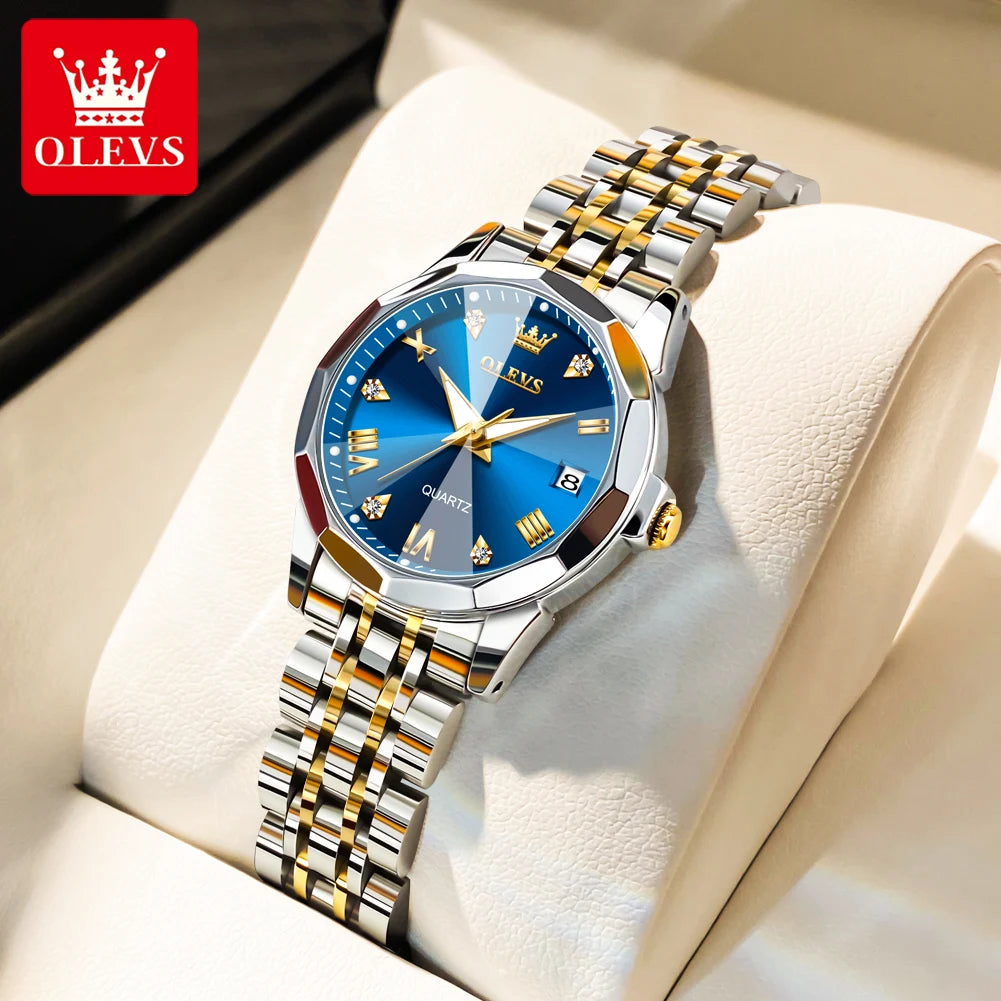 OLEVS 9931 Women's Watch Waterproof Luxury Diamond Quartz Watch For Women Roman Scale Calendar Luminous Elegant Woman Wristwatch