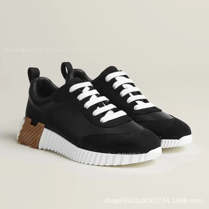for H home, classic breathable casual sports shoes multi-color splicing leather fashion versatile mesh lace-up dad shoes men