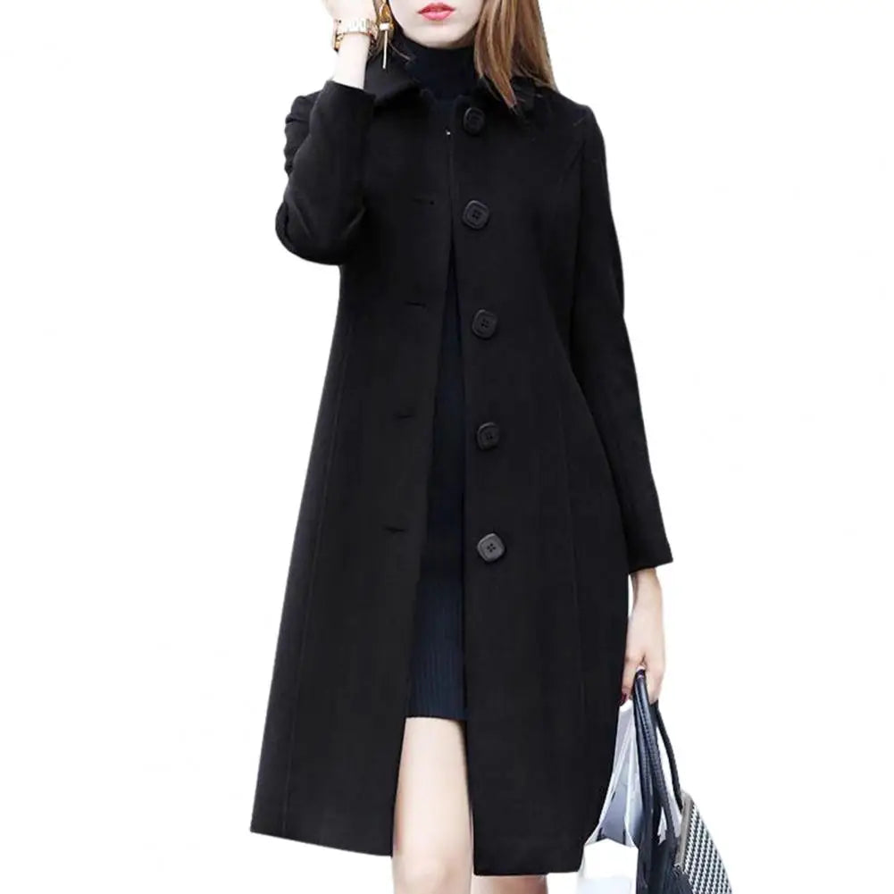 Manteau Long Femme SANWOOD – Col Rabattu, Boutonnage Simple, Coupe Élégante Grande Taille