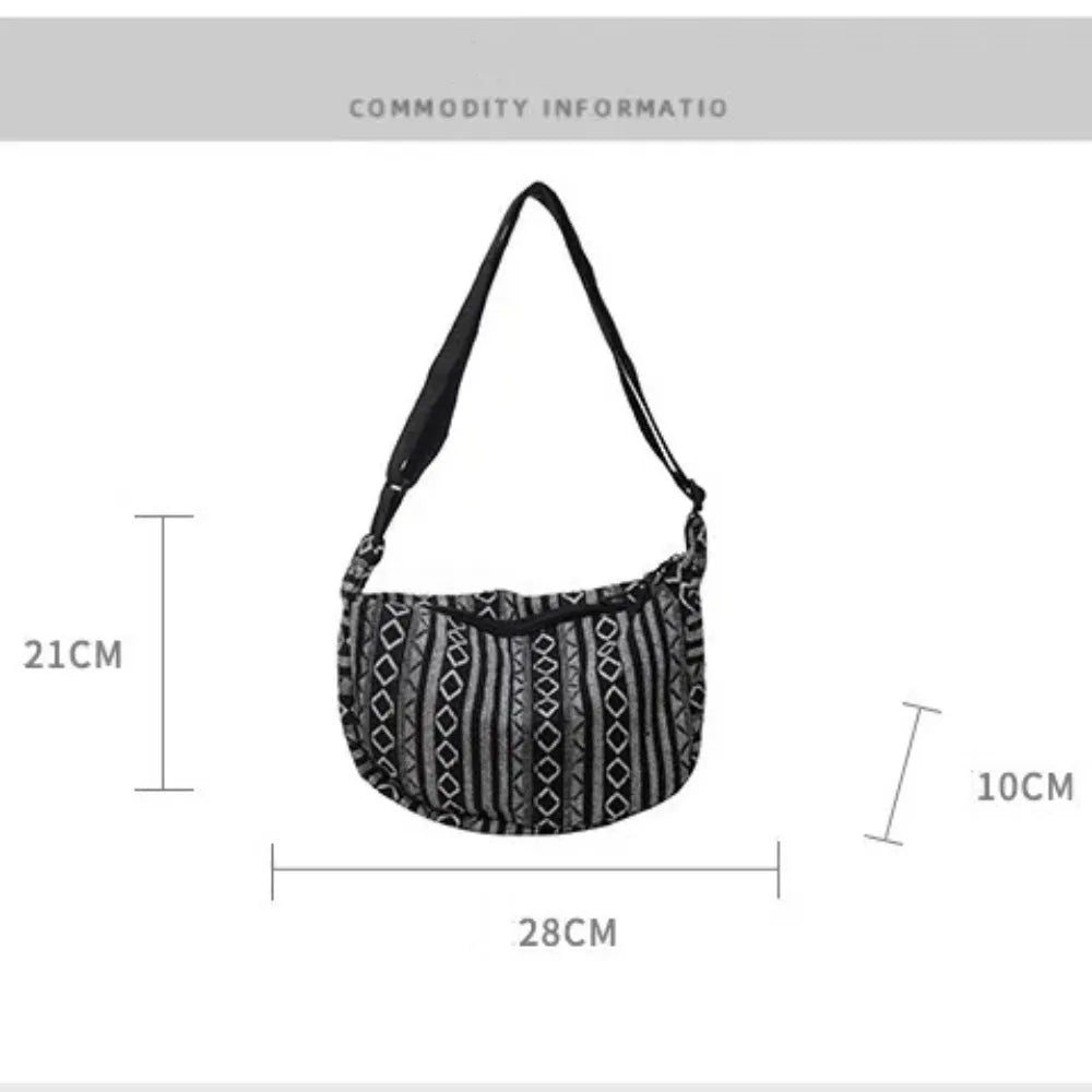 Fashion Tribal Style Shoulder Bag Striped Pattern Large Capacity Crossbody Bag Canvas Zipper Closure Messenger bag Ladies
