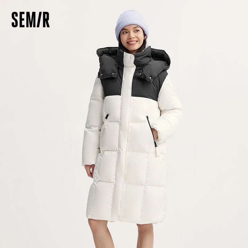 Doudoune longue à capuche amovible pour femme – Duvet 90 %