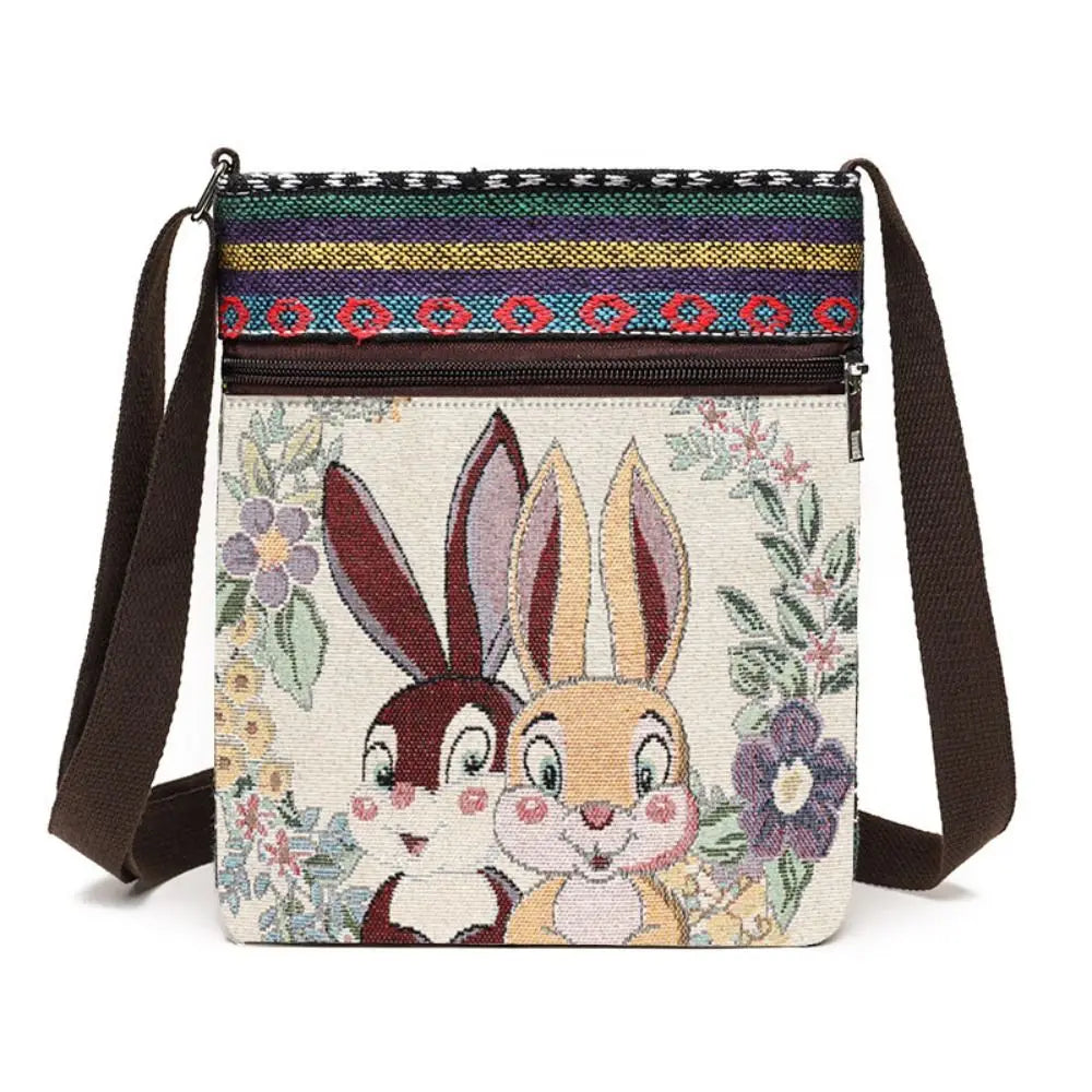 Women Square Small Canvas Embroidered Phone Shoulder Bag Retro Ethnic Style Travel Outdoor Messenger Crossbody Bag Handbags ﻿
