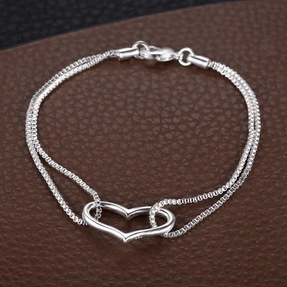 Bracelet Charm en Argent Sterling 925 – Chaîne Perlée Romantique pour Femme