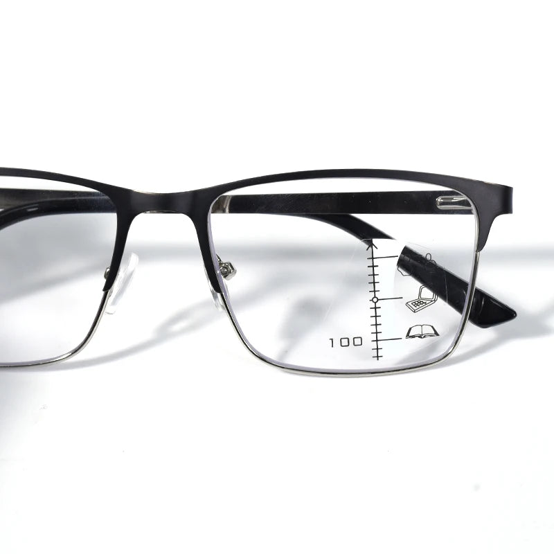 Lunettes de lecture progressives anti-lumière bleue ONEVAN – Monture acier noire, unisexe