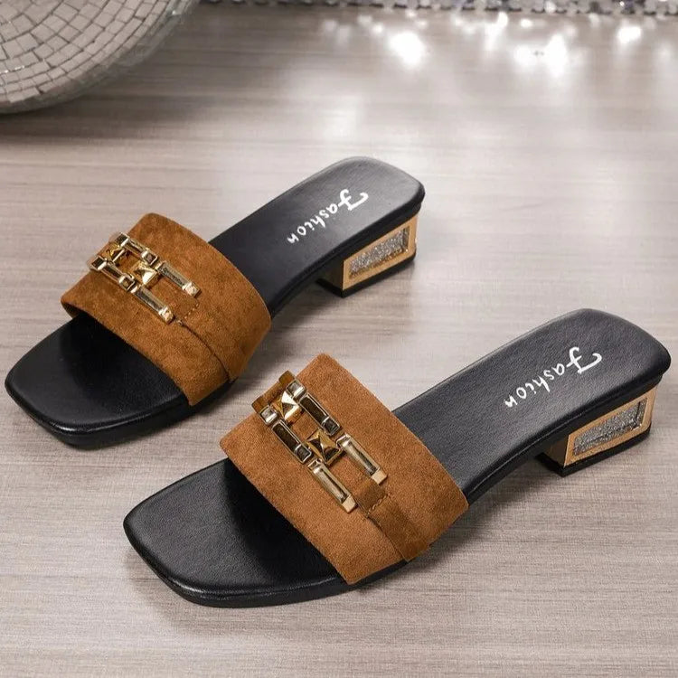 Sandales Femme Casual Bohème – Boucle Métallique, Talon Chaton, Plage & Quotidien
