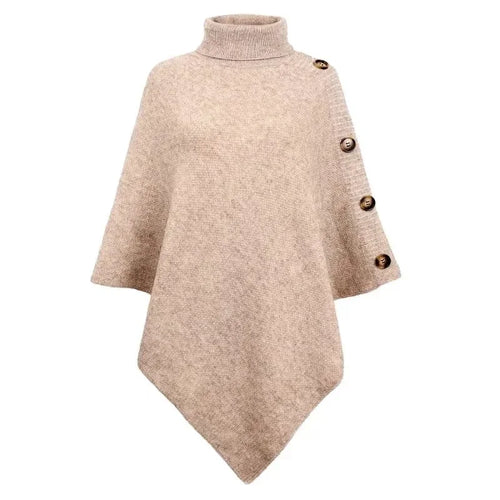 2025 Autumn Winter Shawl Cloak Sweater Solid Color Turtleneck Oversized Cape Coat Female Ponchos Pullover Knitted Bat Sleeve Top