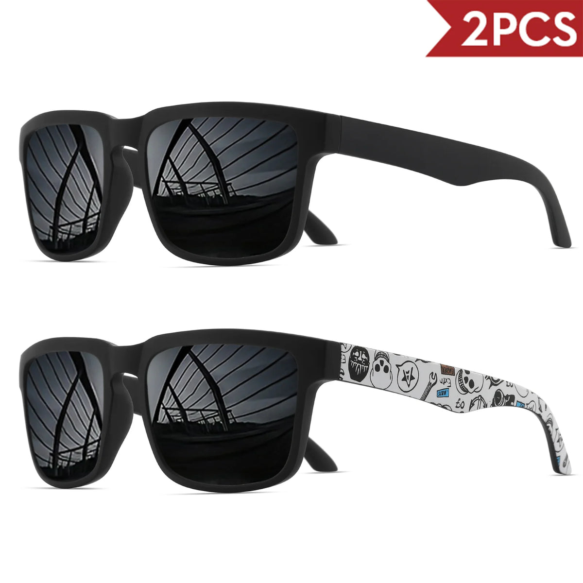 Lot de 2 Lunettes de Soleil Sport Carrées VEGUEROS – UV400 Mixte
