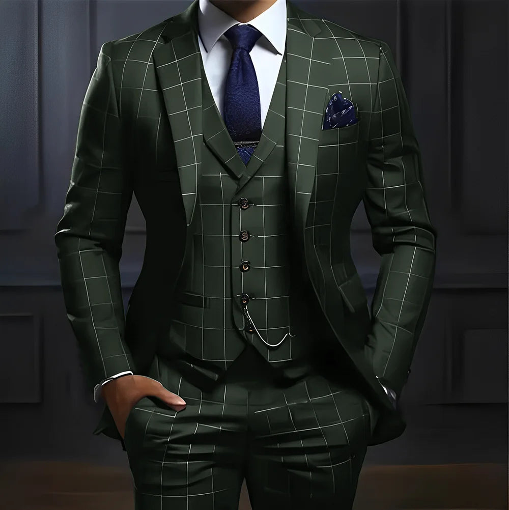 Plaid Men's Suit 3 Piece Suit Formal Business Work Clothes Party Groom Wedding Tuxedo Custom Color XS-5XL Suit Men