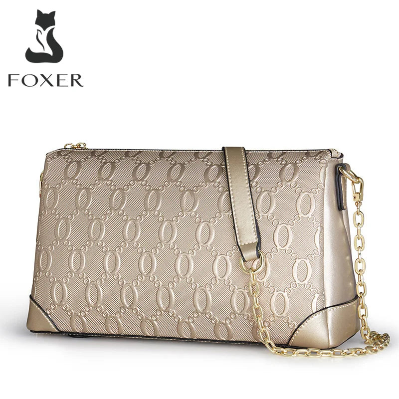FOXER Signature Cowhide Leather Women's Shoulder Bag 2026 New Female Crossbody Bag Luxury Large Capacity Chain Handbag Purse