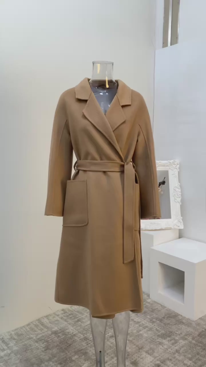 LANMREM Popular 2025 High End Water Ripple Double-sided Wool Coat Women Long Bathrobe Style Autumn Winter Coat For Female 2A462